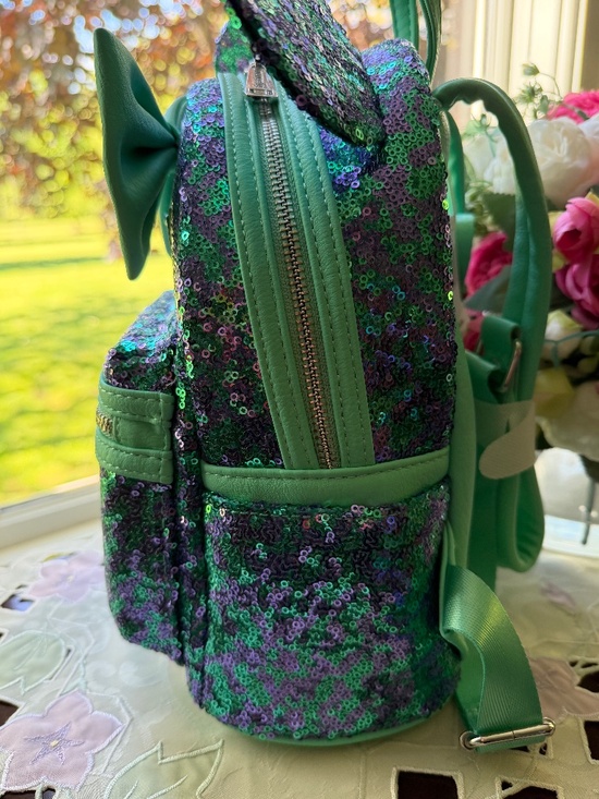 NWT  Loungefly Disney Parks Minnie Mouse Teal and Purple Sequin Mini Backpack main image 11